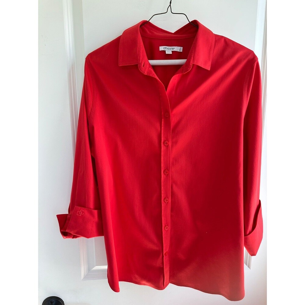 Chico's No-Iron Stretch Button-Down Shirt Orange Size 2 Large US 12